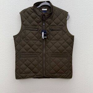 Jos A Bank Tailored Fit Olive Green Quilted Full Zip Pocket Vest Mens Large NEW